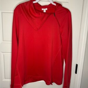 J. Jill Fit Red Long Sleeve Asymmetrical Zip-Neck Top